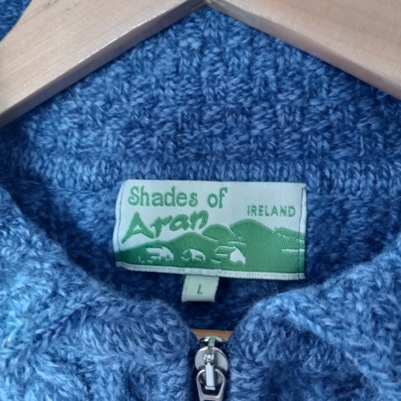 Shades Of Aran 100% Merino Wool Zip Up Cardigan Blue L - Picture 5 of 16